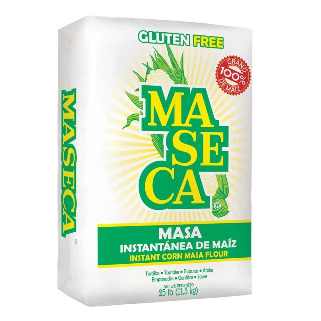 Maseca Gluten Free Instant Corn Masa Flour, 4 lb bag – yellow and green packaging with corn graphic and product branding.