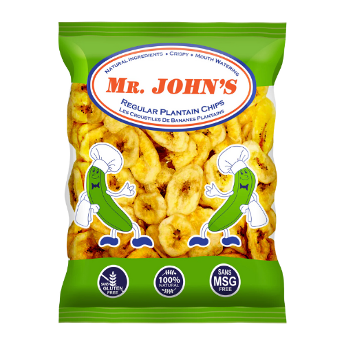 Mr. John Plantain Chips Green – Crunchy, savory green plantain chips with a natural flavor and golden crisp texture.