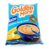 Nestle Golden Morn maize cereal package on a white background