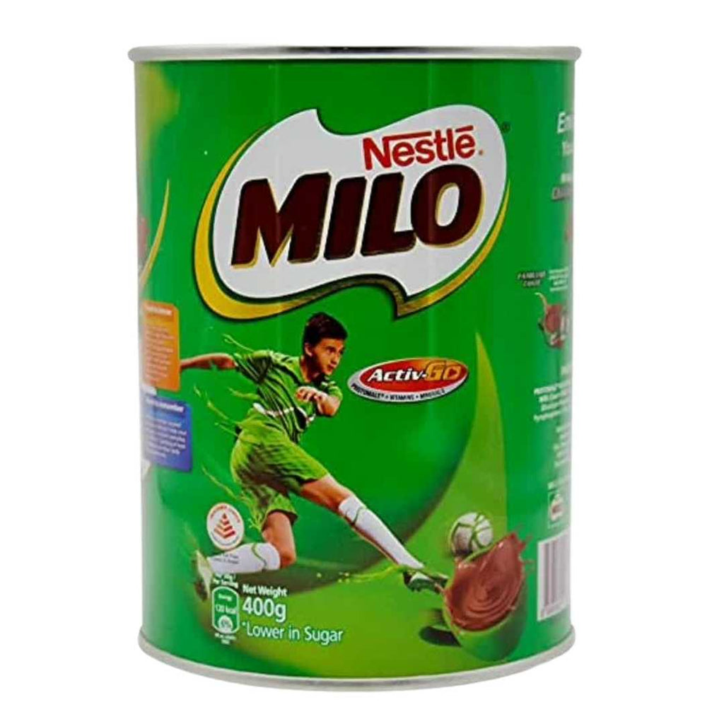 Nestlé Milo chocolate malt drink powder in a 400g container