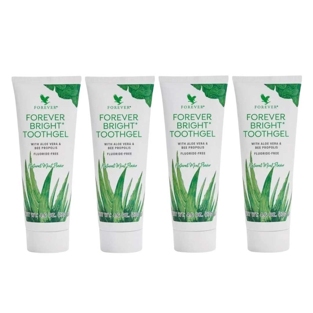 Pack of 4 tubes of Forever Living Bright Toothgel with Aloe Vera, fluoride-free, 4.6 oz each