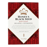 Nubian Heritage Honey & Black Seed Soap, nourishing cleansing bar made with honey and black seed to gently cleanse, moisturize, and leave skin feeling soft, smooth, and refreshed.