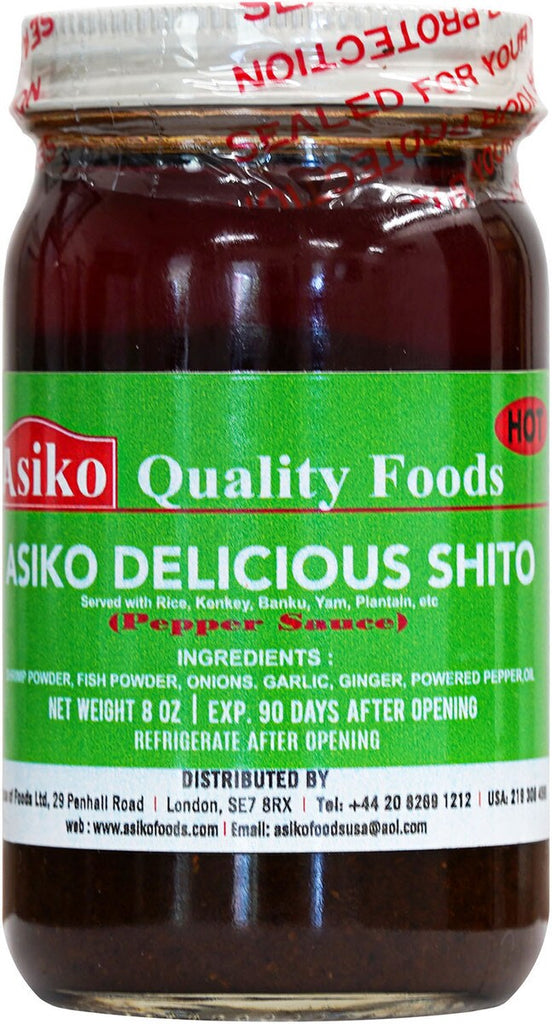 Pepper Sauce Shito Hot – Authentic Ghanaian hot pepper sauce in a jar, rich and spicy with chili, fish, and shrimp flavors, perfect for rice, meats, and seafood dishes.