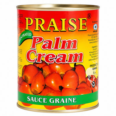 Praise Palm Cream 800g, authentic Ghana palm cream made from premium palm fruit, ideal for preparing rich, flavorful soups, stews, sauces, and traditional West African dishes.