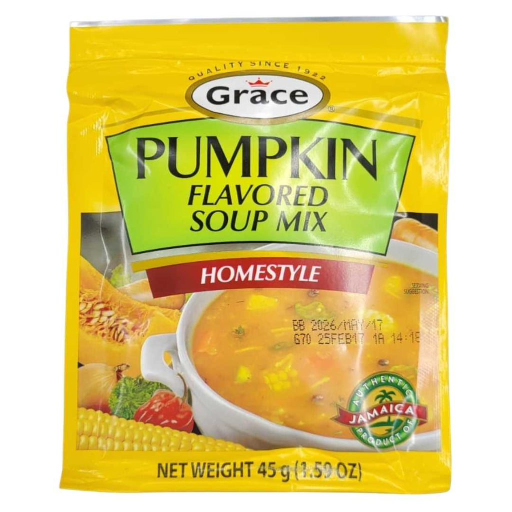 Grace Pumpkin Flavored Soup Mix 50g – Rich and flavorful Caribbean soup mix made with real pumpkin and spices for a warm, hearty taste.