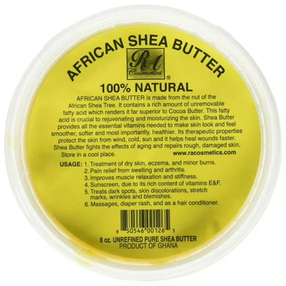 8 oz container of RA 100% Pure Yellow Shea Butter, solid form