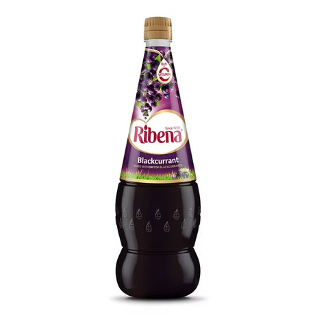 Ribena Blackcurrant Concentrate, 50.7 fl oz bottle – 1 count, rich purple fruit juice concentrate made from blackcurrants, packaged in a large plastic bottle with a screw cap.