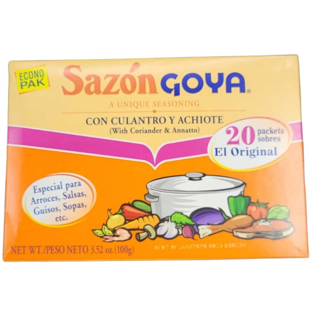 Sazón with Coriander and Annatto – Flavorful seasoning blend combining coriander, annatto, and spices to enhance meats, rice, soups, and traditional Latin dishes.