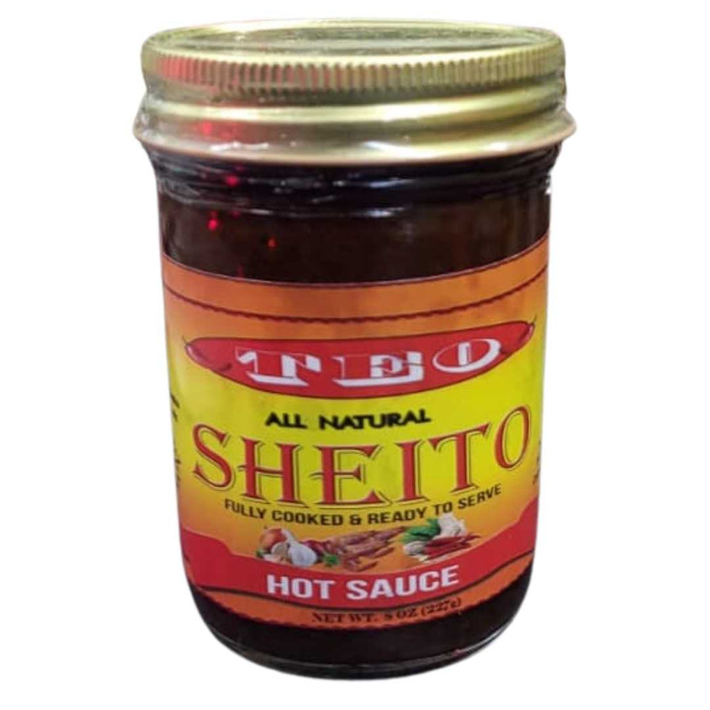 Sheito Hot Pepper Sauce (8oz) – Spicy and flavorful hot pepper sauce in an 8-ounce bottle, perfect for adding bold heat to meats, seafood, and everyday meals.