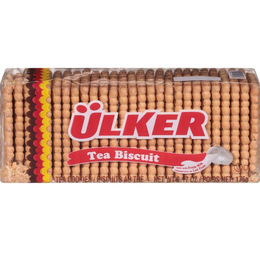 Ulker Tea Biscuit, 6 oz (170g) package – rectangular plain tea biscuits in a red and yellow wrapper.