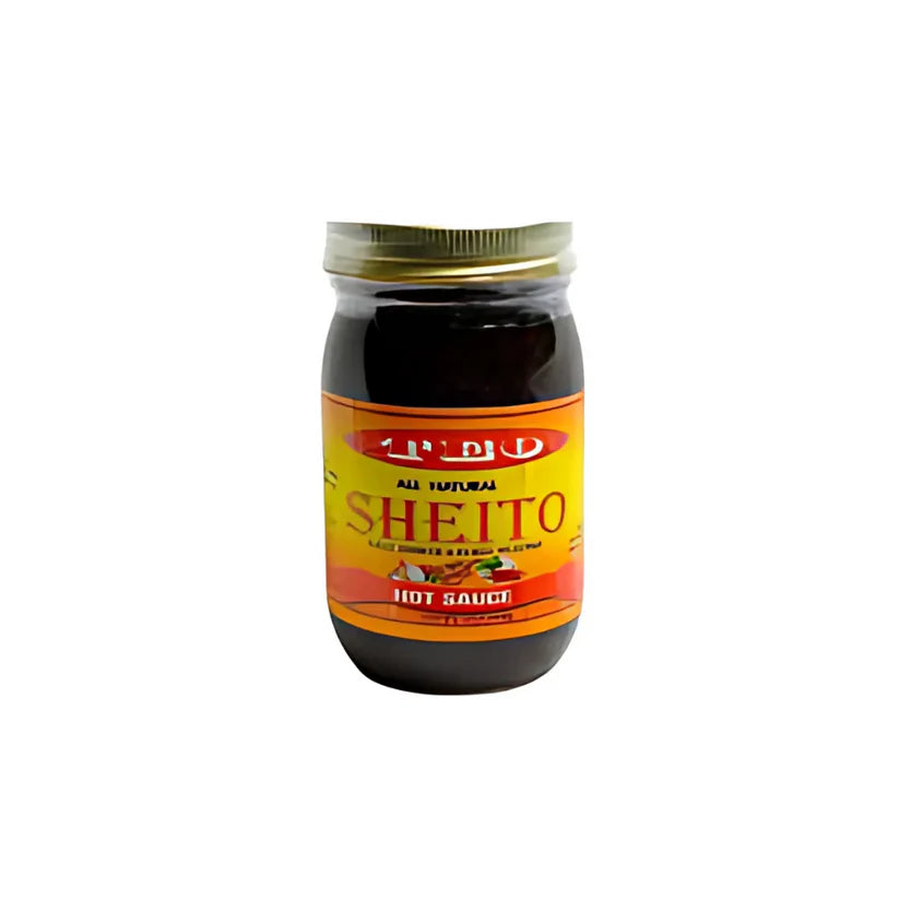 Sheito Hot Pepper Sauce (8oz) – Spicy and flavorful hot pepper sauce in an 8-ounce bottle, perfect for adding bold heat to meats, seafood, and everyday meals.