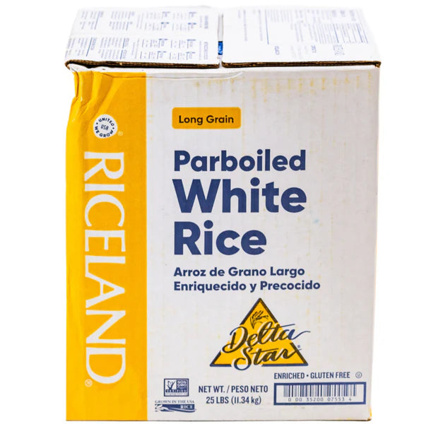 25-pound bag of Delta Star Parboiled Rice with yellow and red packaging
