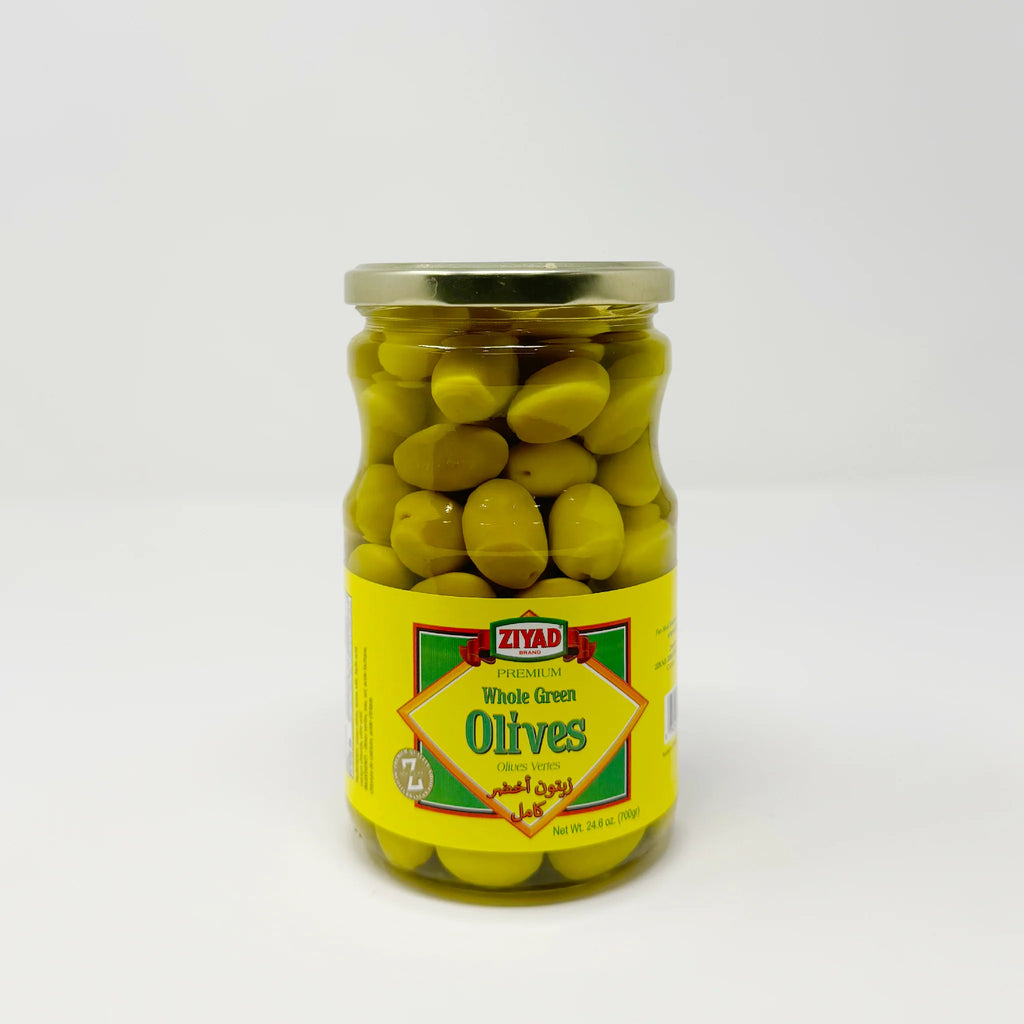 Ziyad Whole Green Olives 454g – Fresh, hand-picked green olives packed in brine for authentic Mediterranean flavor and perfect for salads, snacks, or cooking.