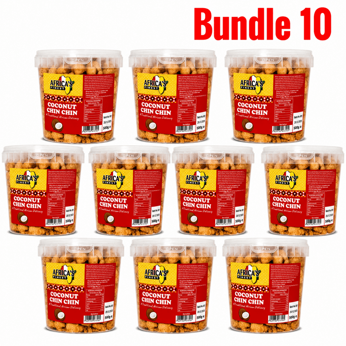 Africa's Finest Coconut Chin Chin 500 g pack of 10 tubs
