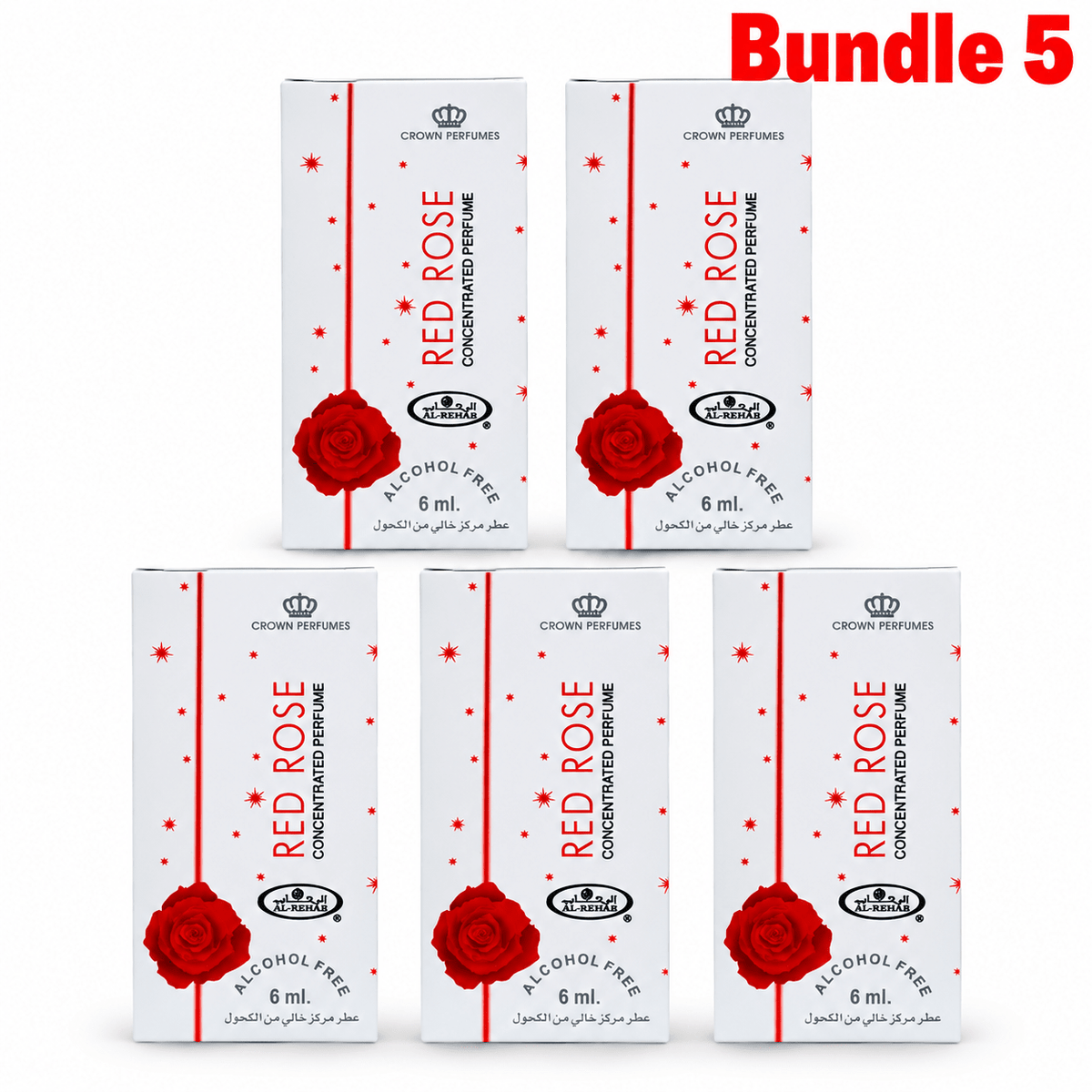 Al Rehab Red Rose Perfume Oil 6ml pack of 5 bottles