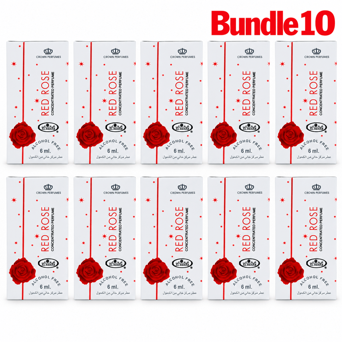 Al Rehab Red Rose Perfume Oil 6ml pack of 10 bottles