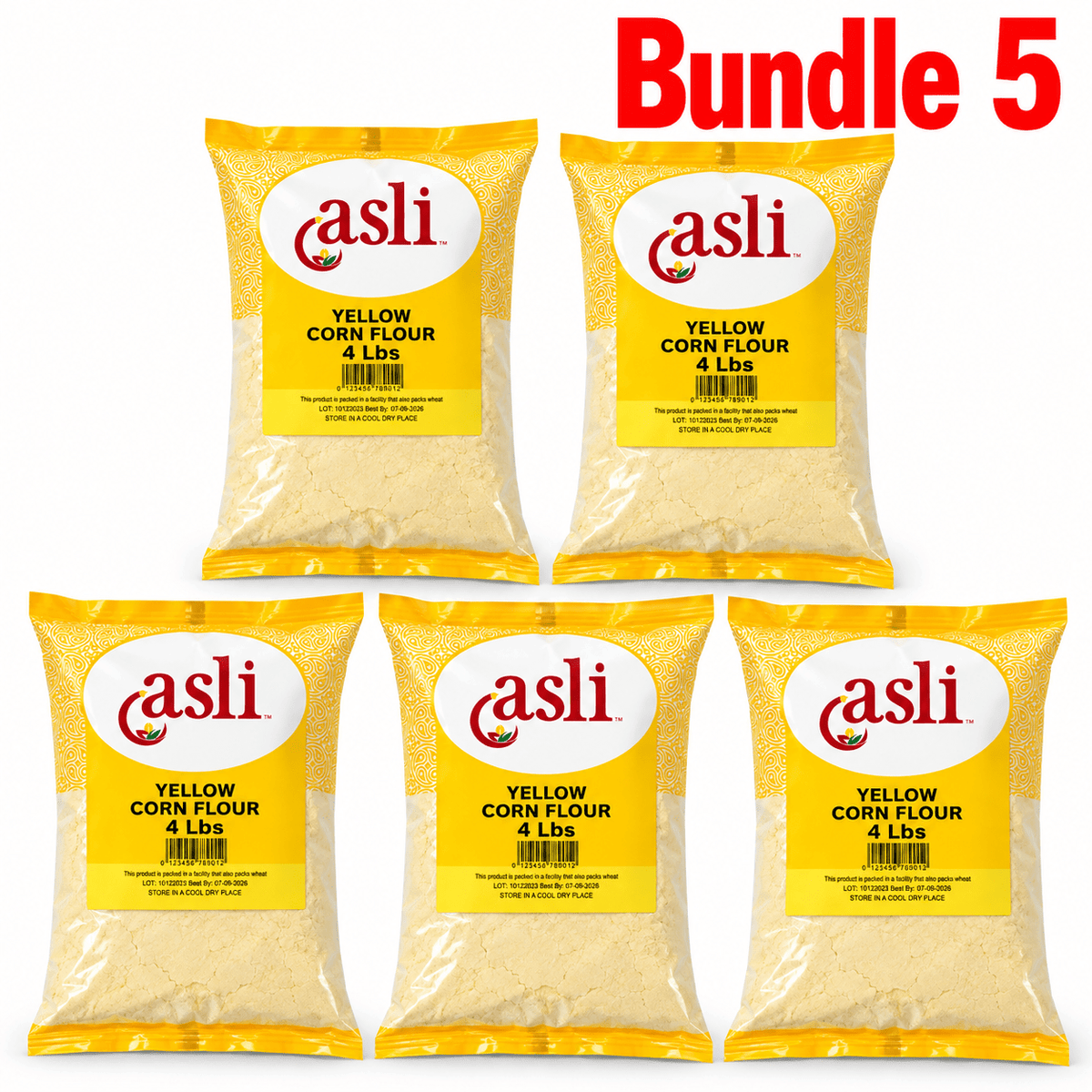Asli Yellow Corn Flour 4lb pack of 5 bags