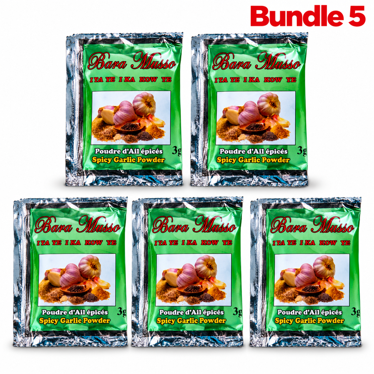 Spicy Garlic powder / 1 pack of 5 packets, Bara Musso spicy garlic powder, save 4%
