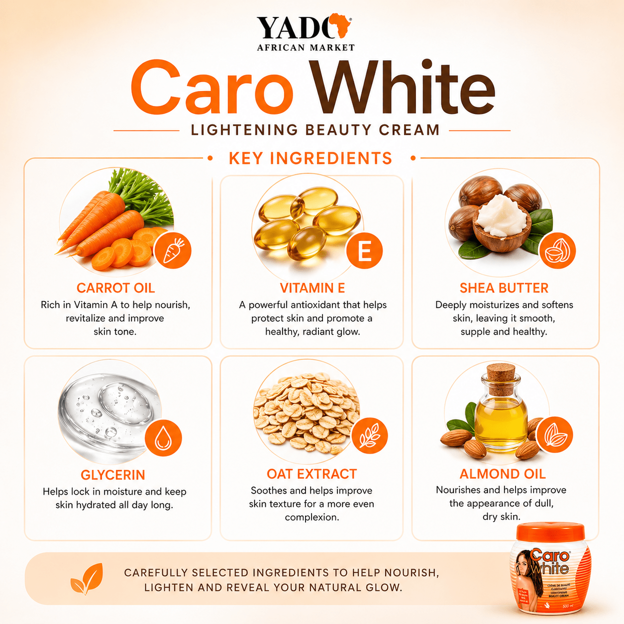 Caro White Lightening Beauty Cream - 500ml Jar, Radiant Skin Formula - Yado African & Caribbean Market