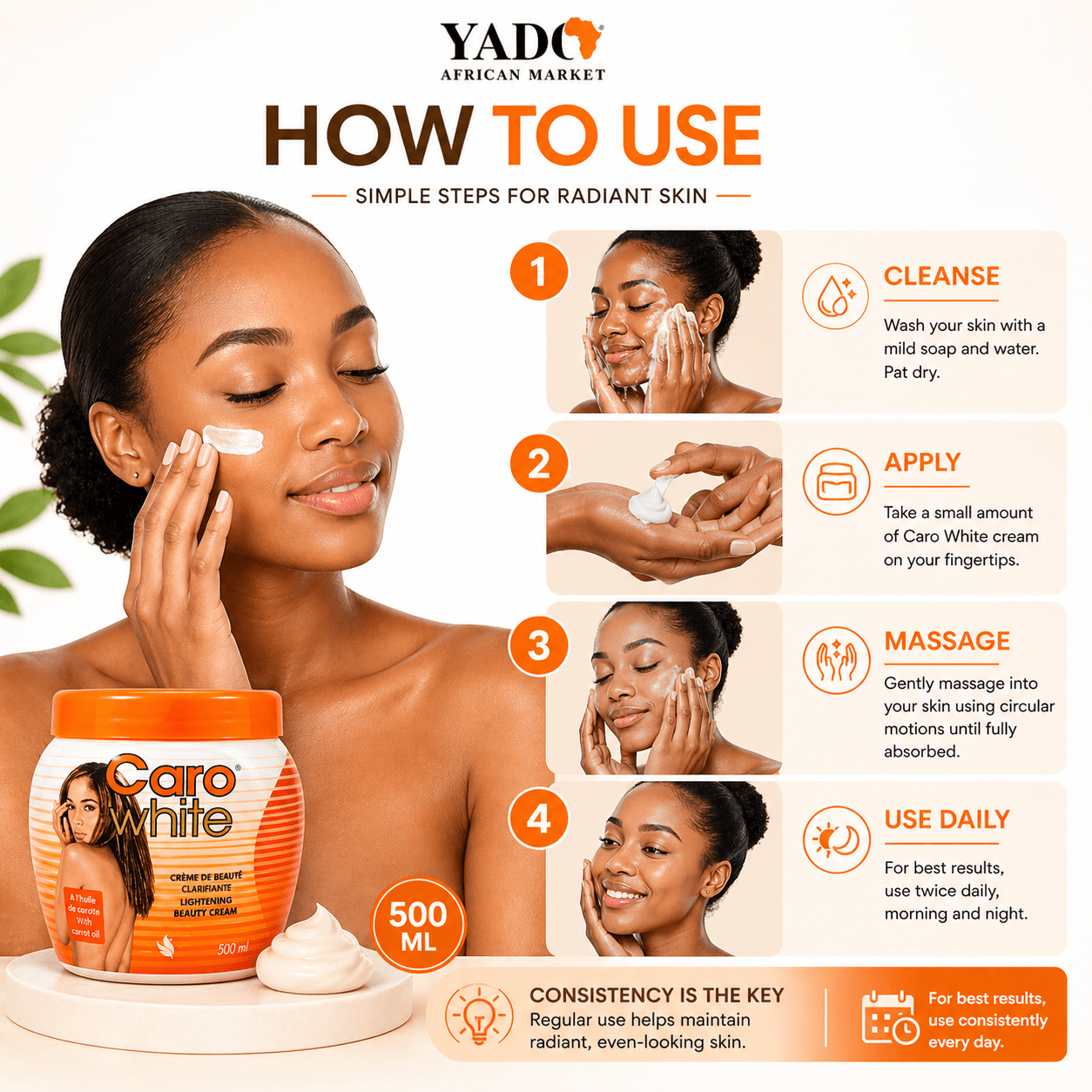 Caro White Lightening Beauty Cream - 500ml Jar, Radiant Skin Formula - Yado African & Caribbean Market