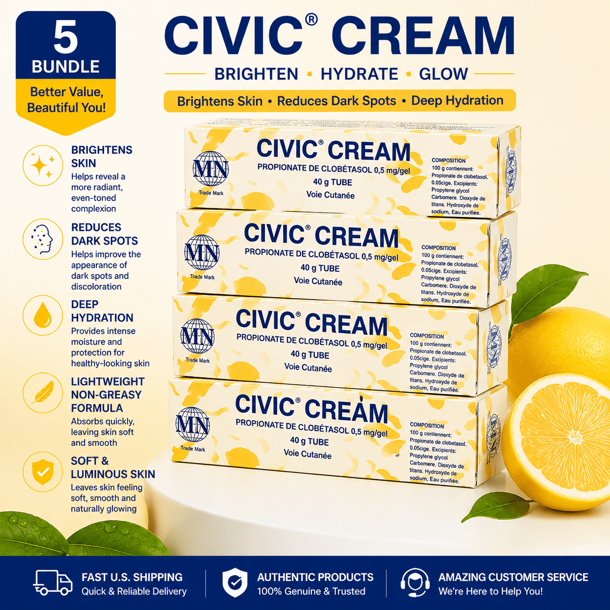 5 bundles of Civic Cream – Brightening & Moisturizing Cream for Radiant Skin - Yado African & Caribbean Market