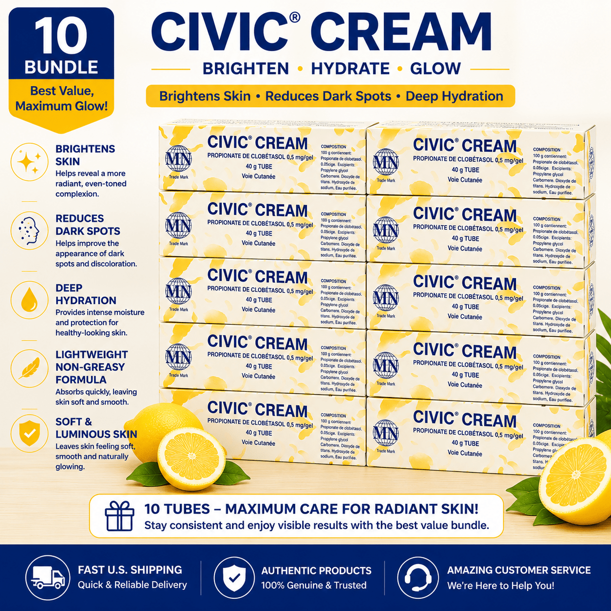 10 bundle of Civic Cream – Brightening & Moisturizing Cream for Radiant Skin - Yado African & Caribbean Market