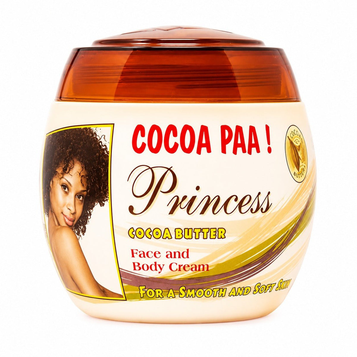 Cocoa Paa Princess Cocoa Butter Hand & Body Cream in a branded container, rich moisturizing cream formulated with cocoa butter to hydrate, soften, and nourish dry skin for a smooth feel.