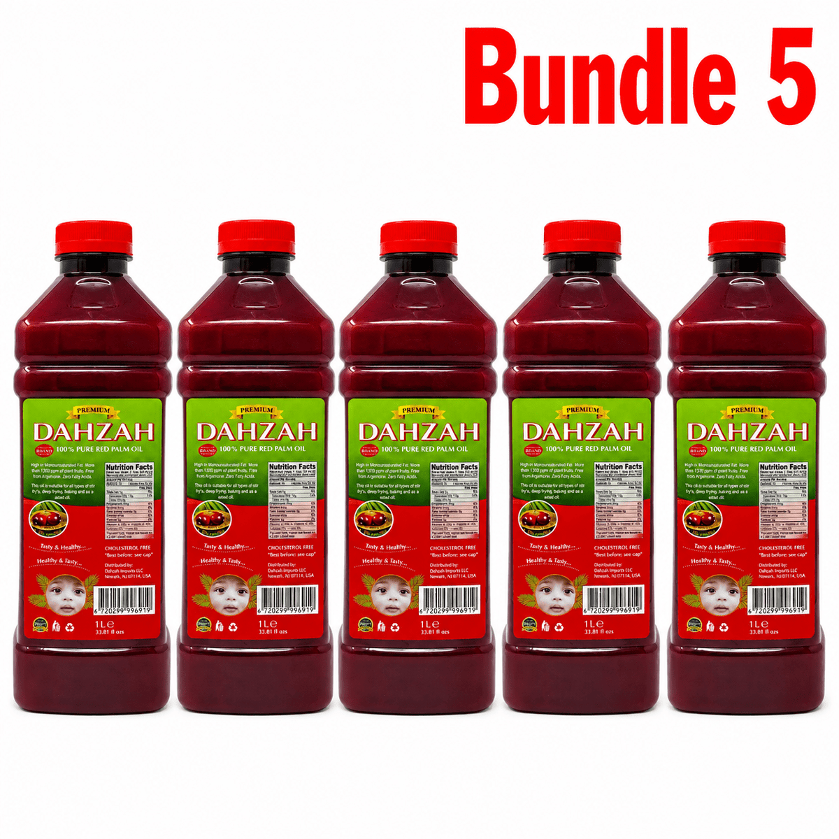 Dahzah Red Palm Oil 1L pack of 5 bottles