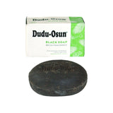 Dudu-Osun African Black Soap in branded packaging, natural black soap formulated to gently cleanse the face and body while leaving skin feeling clean, refreshed, and moisturized.