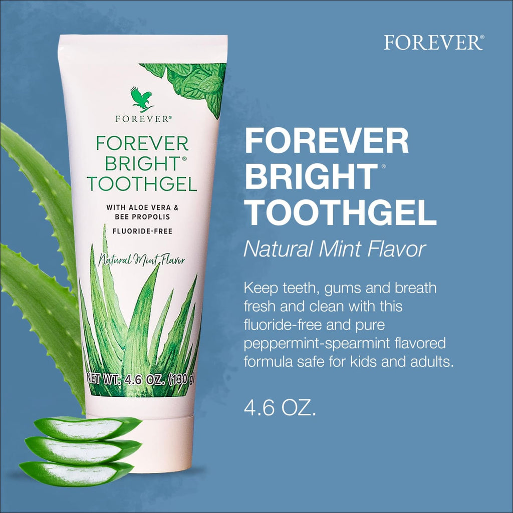 Forever Living - Bright Toothgel - Fluoride-Free Aloe Vera Gel with Bee Propolis Peppermint-Spearmint Flavor Dental Care 4.6 oz