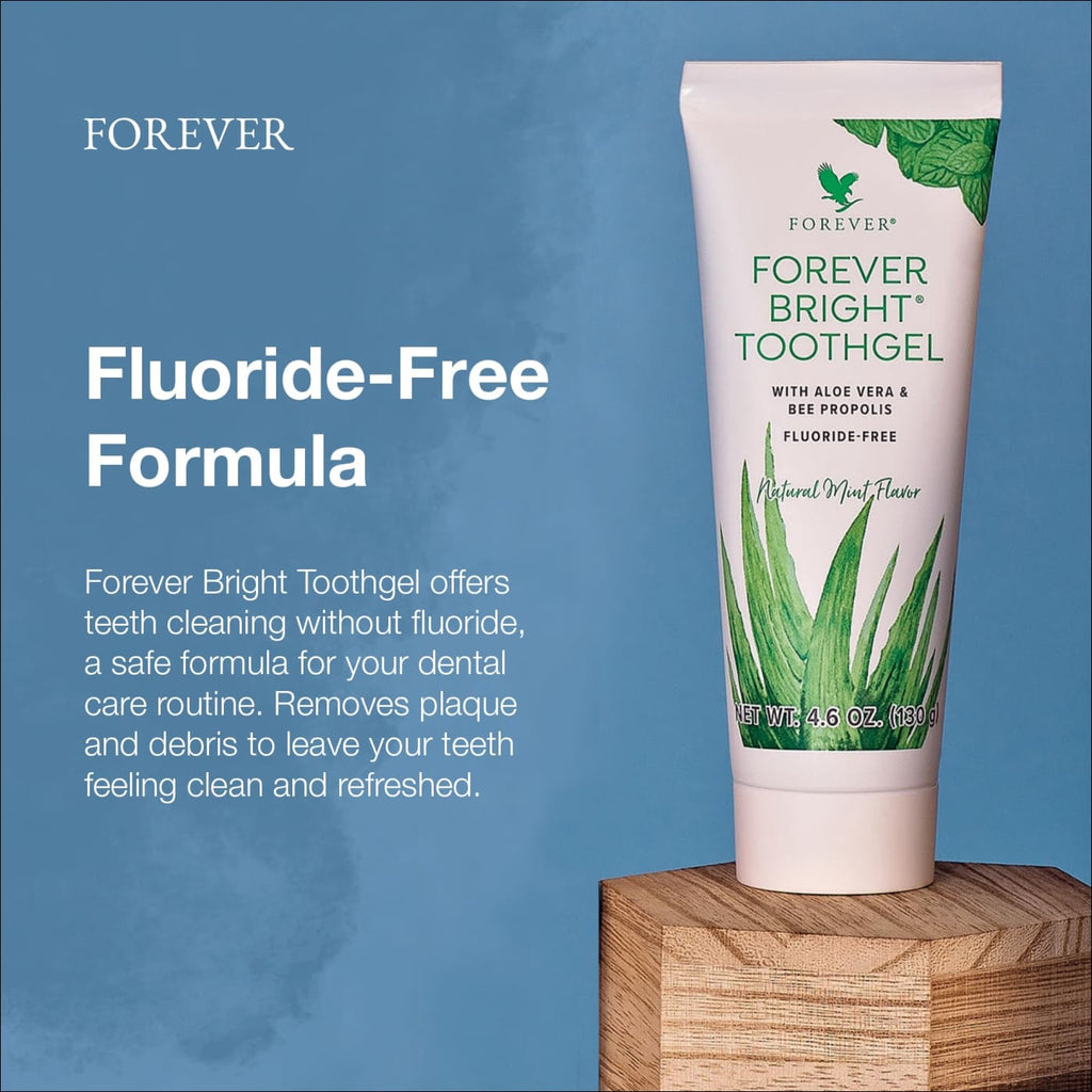 Forever Living - Bright Toothgel - Fluoride-Free Aloe Vera Gel with Bee Propolis Peppermint-Spearmint Flavor Dental Care 4.6 oz