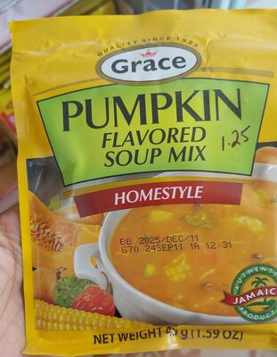 Grace Pumpkin Flavored Soup Mix 50g – Rich and flavorful Caribbean soup mix made with real pumpkin and spices for a warm, hearty taste.