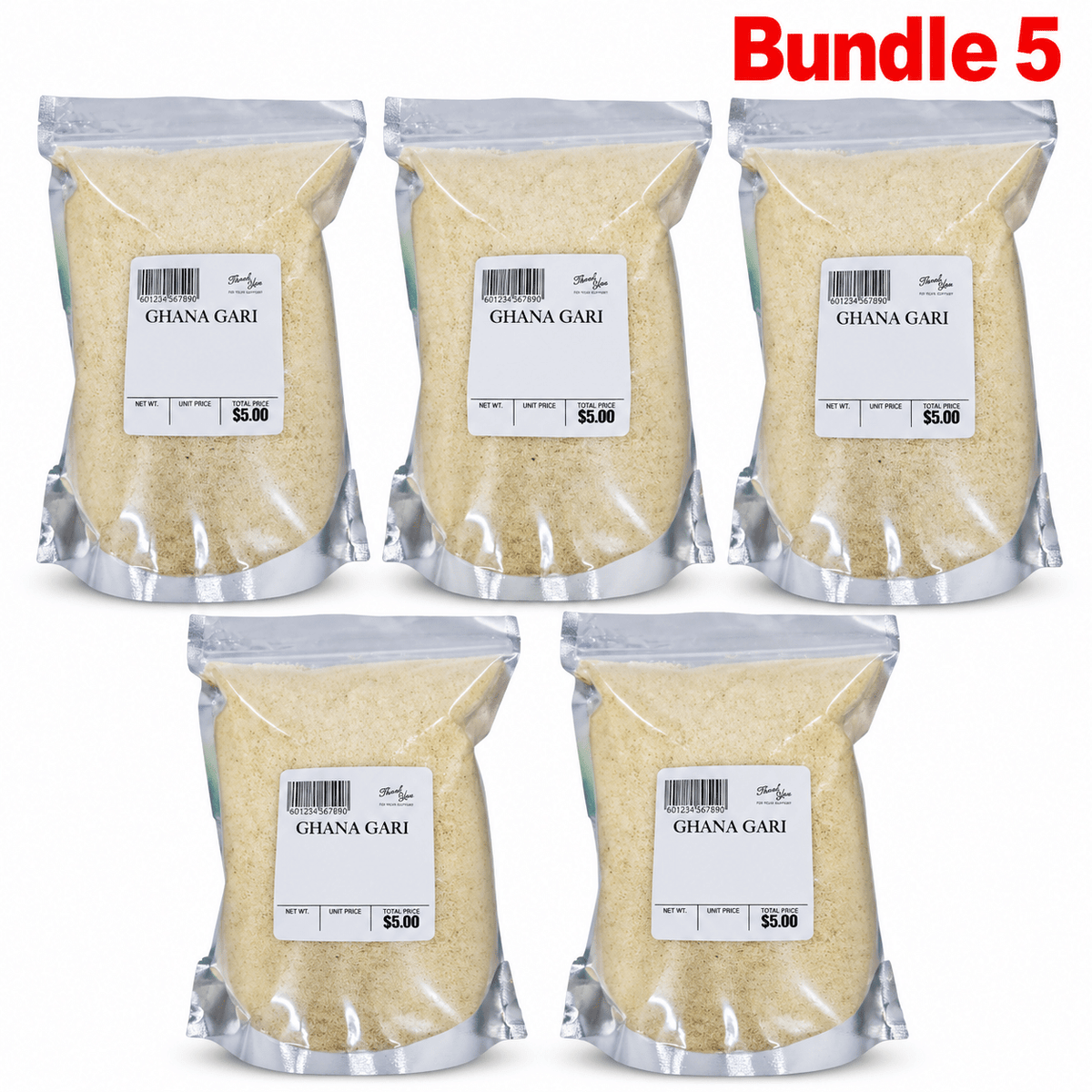Ghana Gari Cassava Granules 2 lb pack of 5 bags