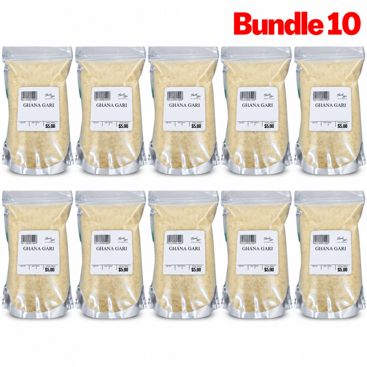 Ghana Gari Cassava Granules 2 lb pack of 10 bags