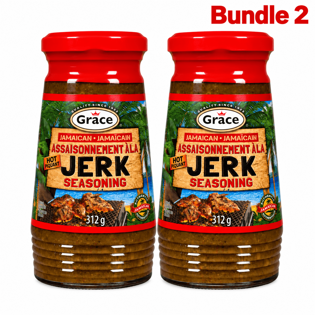 Grace Hot Jamaican Jerk Seasoning pack of 2 jars
