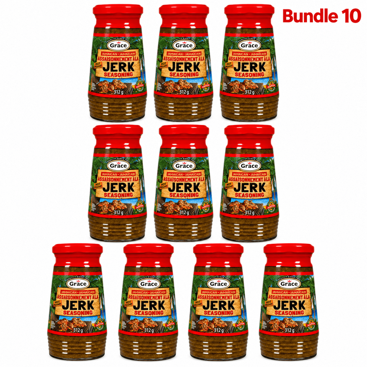Grace Hot Jamaican Jerk Seasoning pack of 10 jars