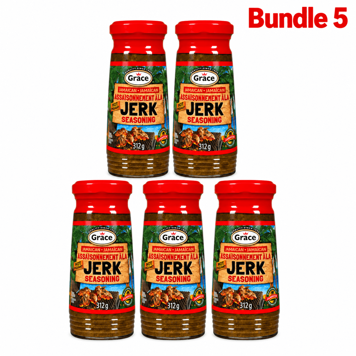 Grace Hot Jamaican Jerk Seasoning pack of 5 jars