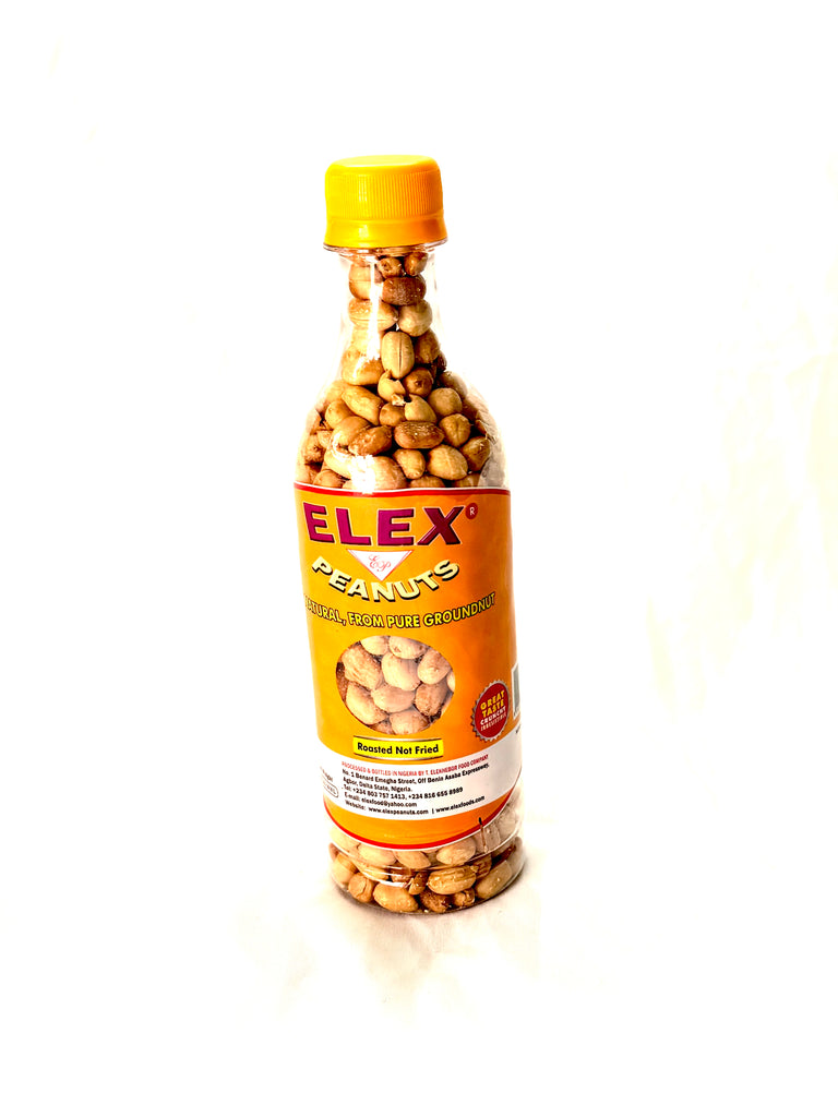 Elex Peanuts 1x265g – A single pack of roasted peanuts in a clear bag, showcasing golden-brown whole nuts, perfect for snacking or adding to recipes.