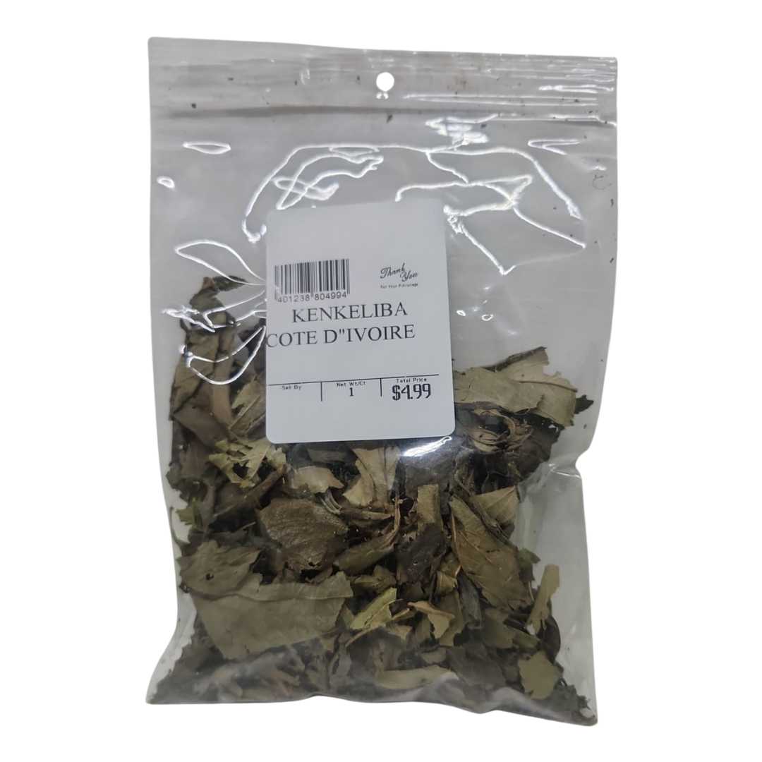 Small bag of dried kinkeliba (kenkeliba) leaves
