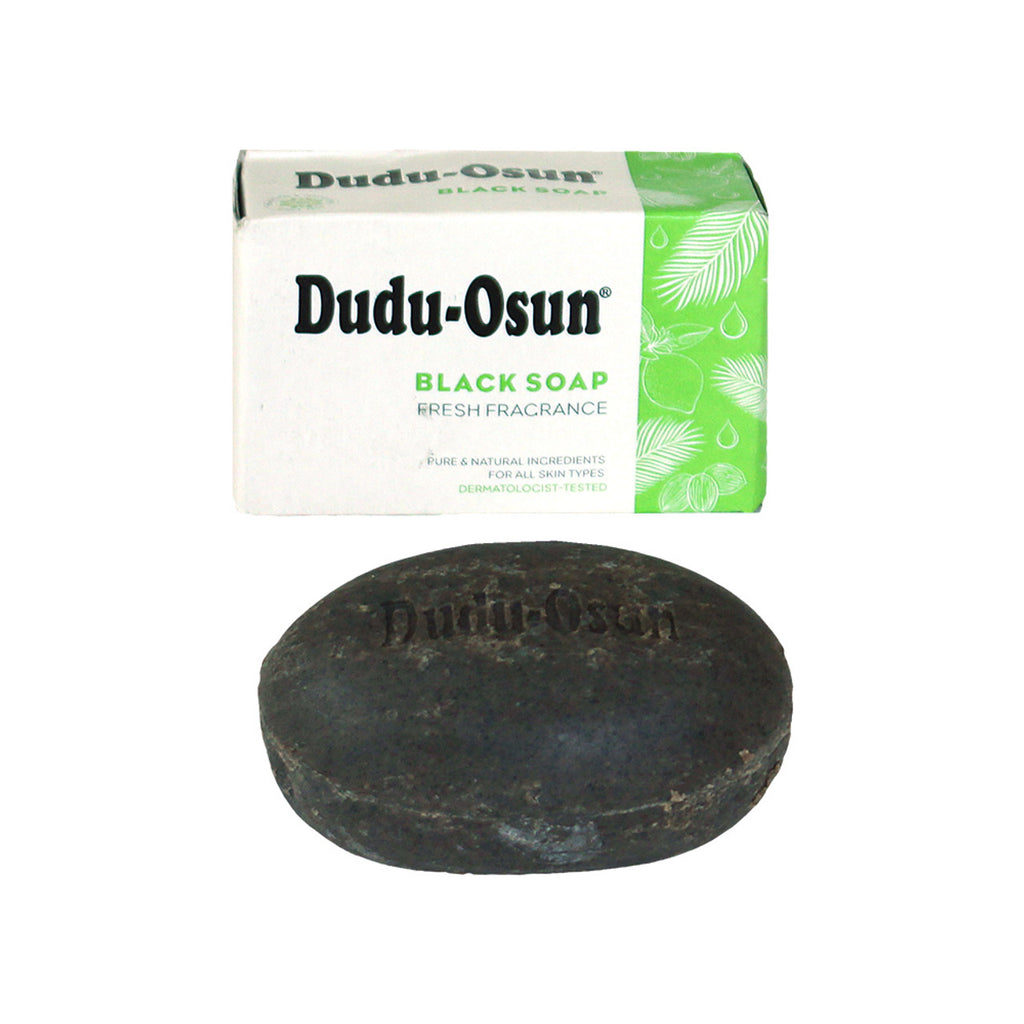 Dudu-Osun African Black Soap, 5 oz bar in original packaging, featuring natural ingredients for cleansing and skincare.