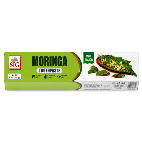 Moringa toothpaste tube and box