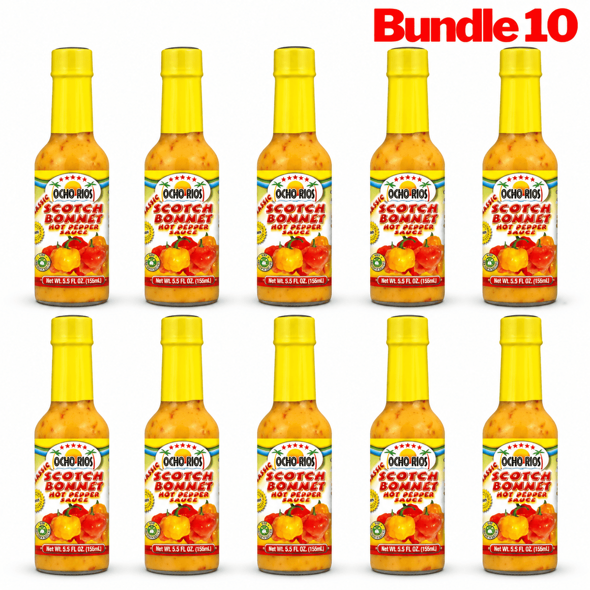 Ocho Rios Scotch Bonnet Hot Pepper Sauce 5.5 fl oz pack of 10 bottles