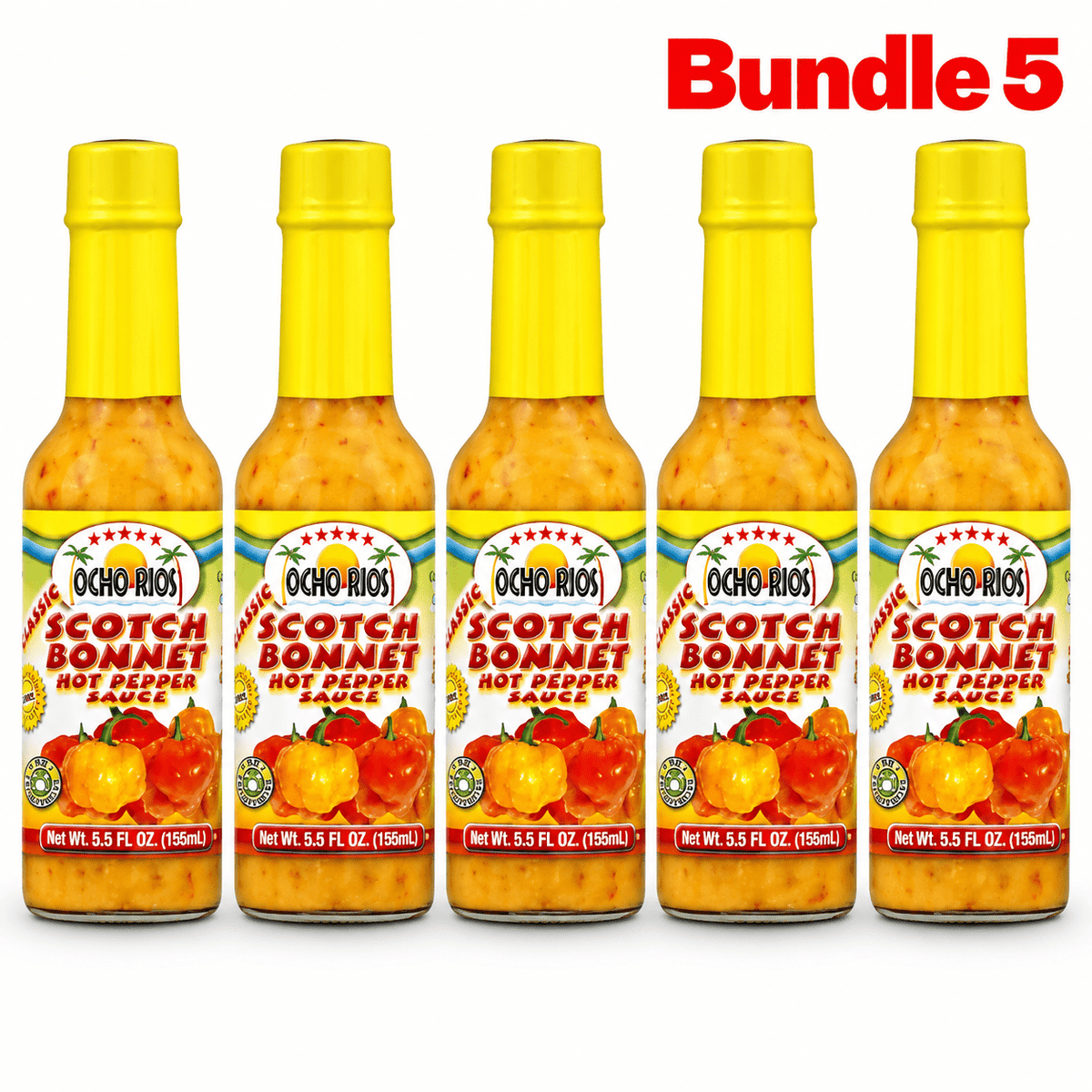 Ocho Rios Scotch Bonnet Hot Pepper Sauce 5.5 fl oz pack of 5 bottles