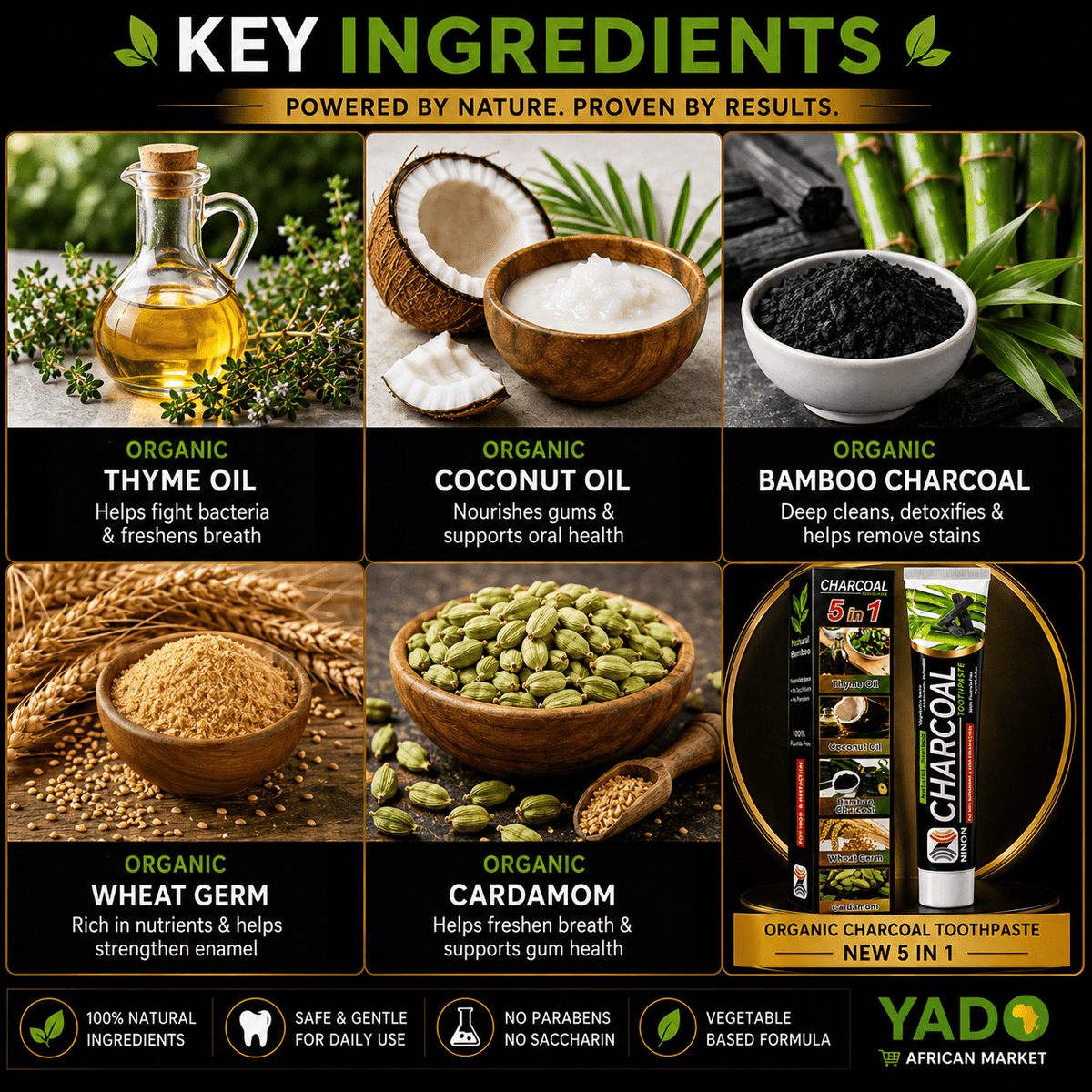 Organic Charcoal Toothpaste – Natural Teeth Whitening & Fresh Breath - Yado African & Caribbean Market