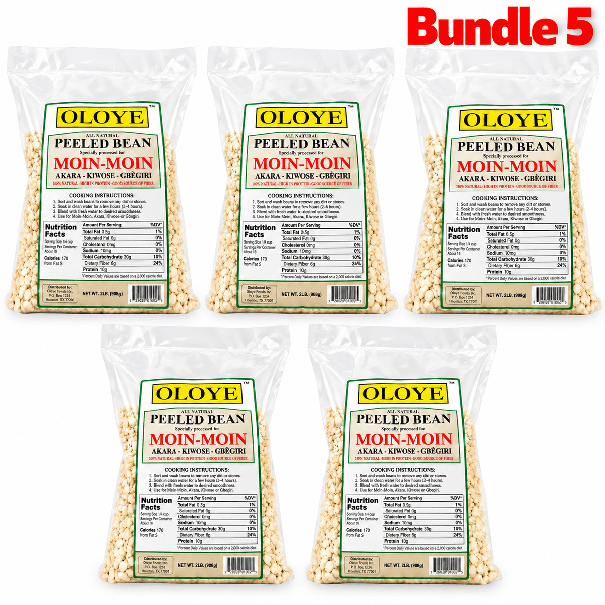 Oloye Peeled Black Eye Peas 2 lb pack of 5 bags
