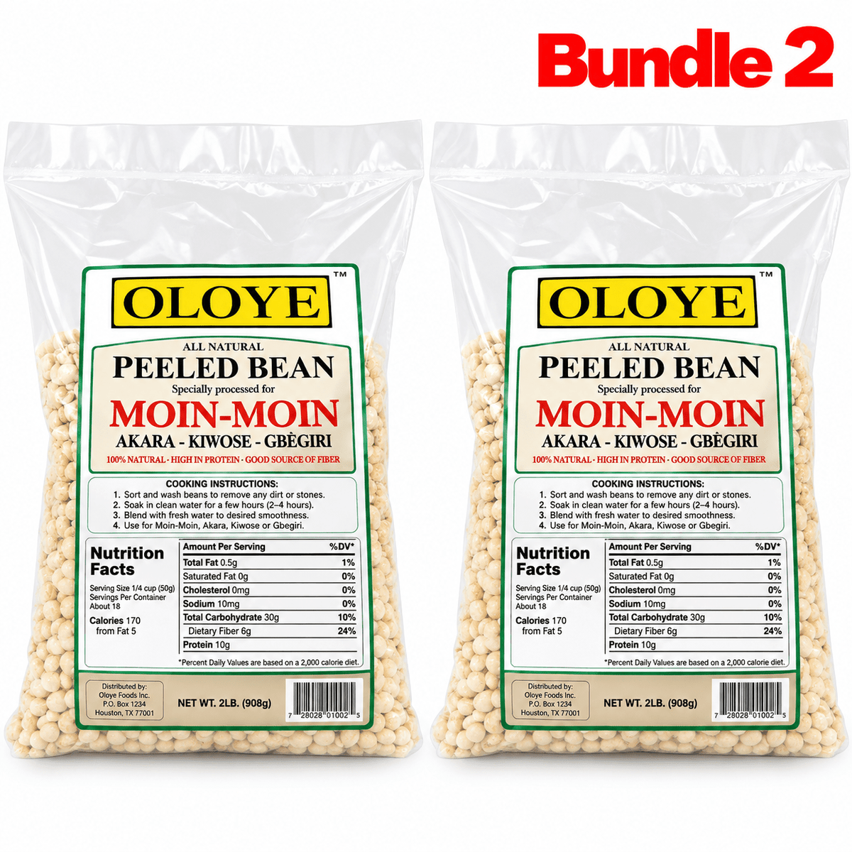 Oloye Peeled Black Eye Peas 2 lb pack of 2 bags