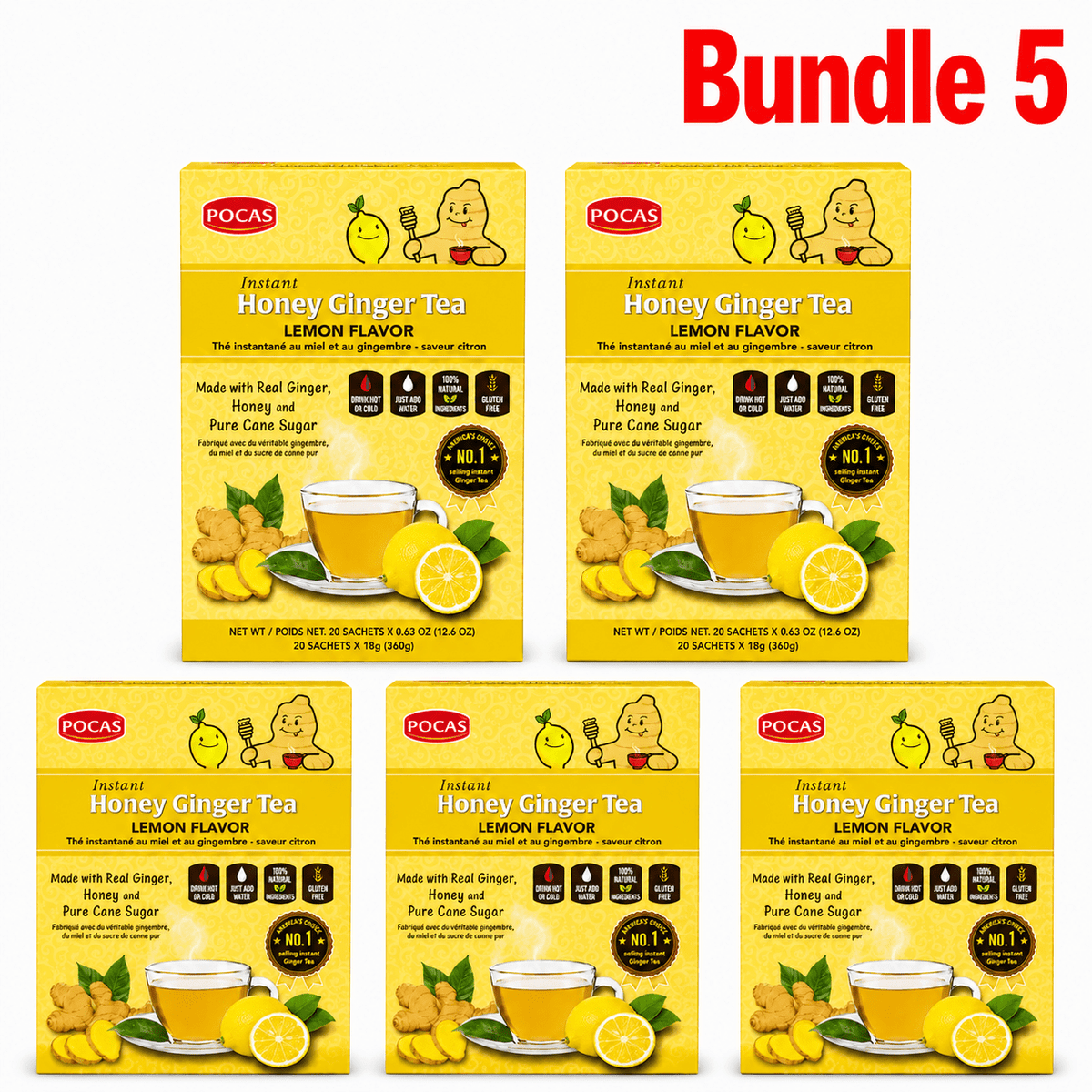 Pocas Honey Ginger Tea Lemon flavour pack of 5 boxes