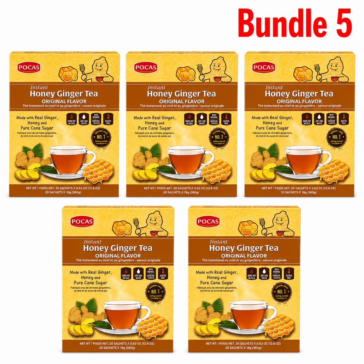 Pocas Honey Ginger Tea Original flavour pack of 5 boxes