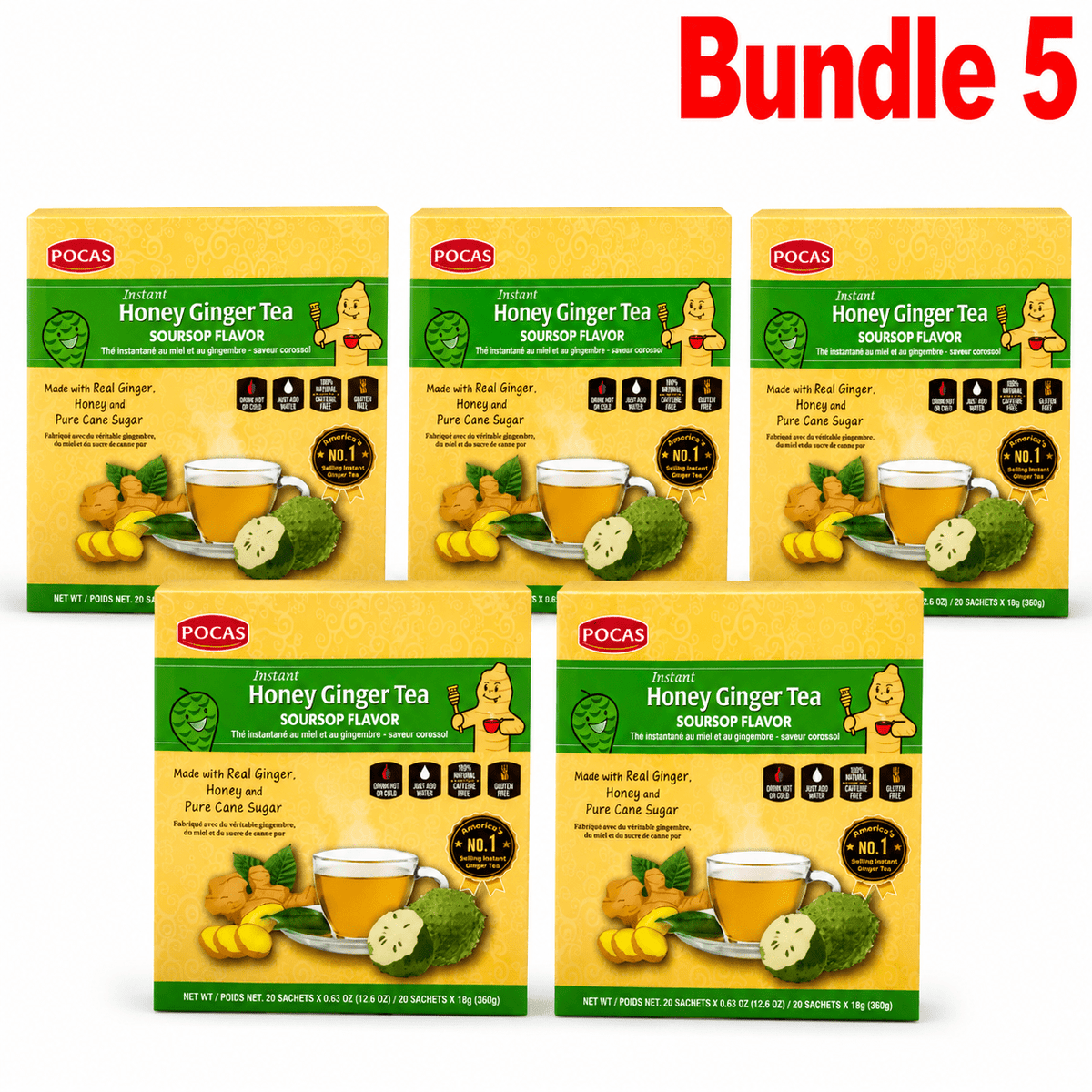 Pocas Honey Ginger Tea Soursop flavour pack of 5 boxes