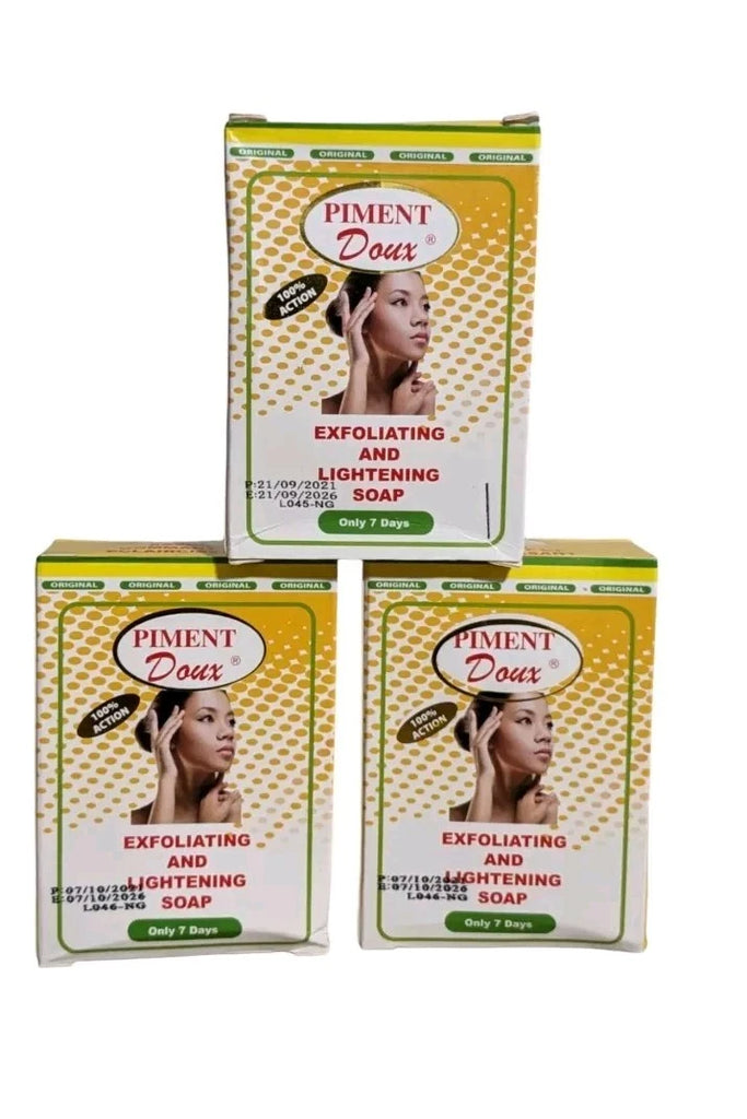 Bundle of 3 authentic Piment-D Exfoliating & Lightening Soaps, 125g each, for skin brightening and gentle exfoliation
